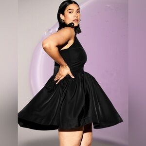 NWTS💓OCCASION OLD NAVY L💓BLACK TAFFETA FIT & FLARE SEING DRESS BACK ZIP & BOWS